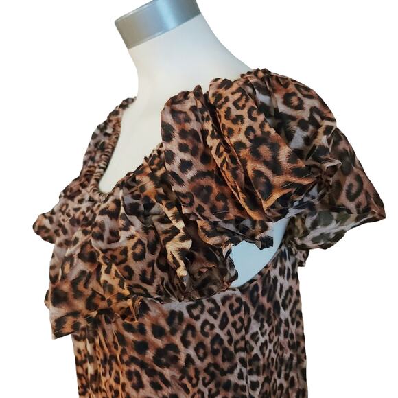 ERIKA PENA Rita Bohemian Maxi leopard tiered ruffle off shoulder dress Sz XS NEW - Picture 6 of 9